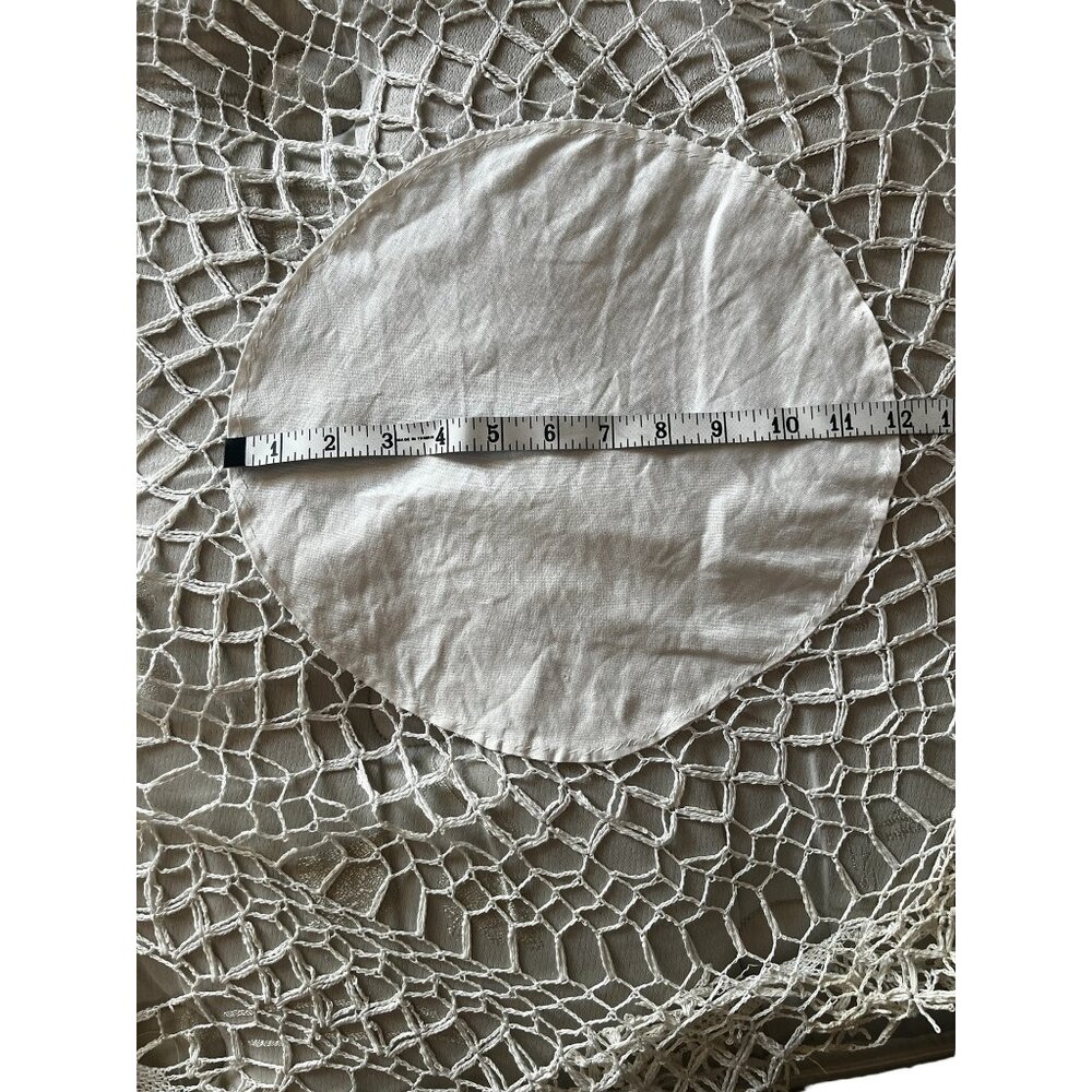 Hand-Crocheted Round Lace Tablecloth With 12” Linen Blend Center 40" Diameter - Picture 8 of 8